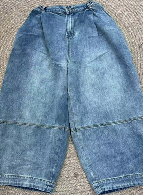 花社正品 9235新款全棉牛仔裤女 水洗做旧软糯 宽松大码春夏季