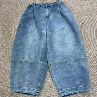 花社正品 9235新款牛仔裤女 水洗做旧软糯 宽松大码春夏季