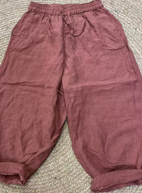 花社正品6507 砂洗亚麻裤女宽松大码休闲裤长裤 简约百搭软糯舒服