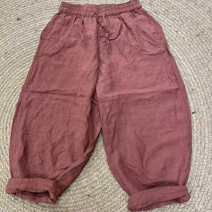 花社正品6507 砂洗亚麻裤女宽松大码休闲裤长裤 简约百搭软糯舒服