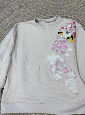 花社正品原单17090重工系列刺绣款抓绒加厚圆领卫衣女气质上衣