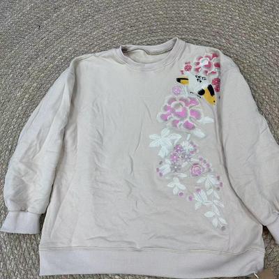 花社厚宽松纯棉气质刺绣卫衣