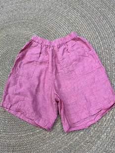 夏季 凉爽百搭五分裤 原创5687新款 个性 女 砂洗色织亚麻短裤 花社正品