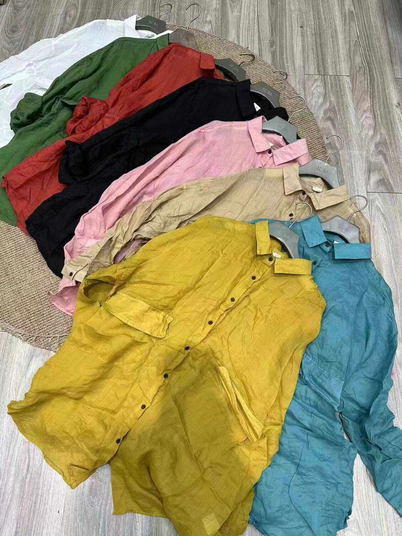 花社正品7810原单出口大码苎麻衬衫长袖纯色慵懒风百搭防晒开衫女