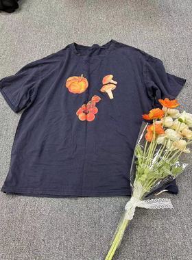 花社正品原单18530创意果蔬图案纯棉短袖宽松大码慵懒复古圆领T恤