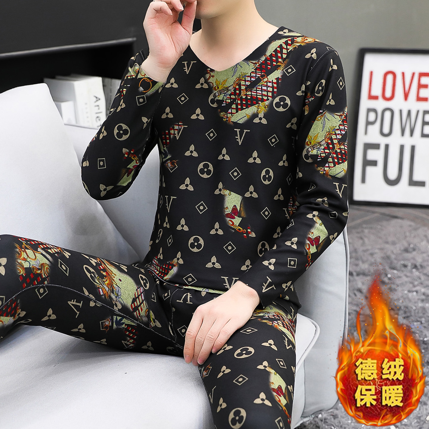 牧外男士保暖内衣套装