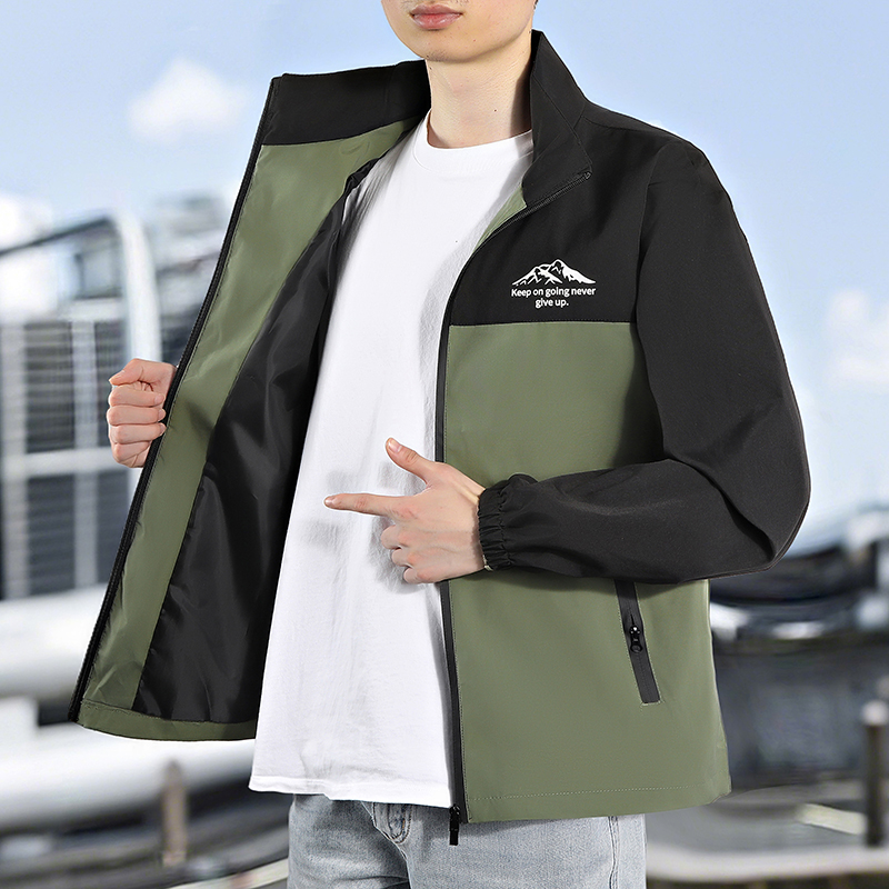 春秋季冲锋衣外套男士潮流宽松拼色外穿上衣秋装男款立领夹克外衣