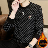 男士 男 秋衣打底衫 卫衣2023秋冬加绒加厚上衣保暖衣服冬季 T恤长袖