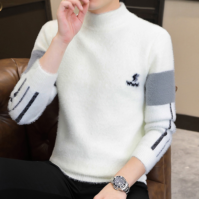 牧外套头水貂绒半高领提花