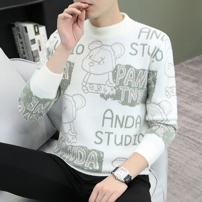 男士毛衣秋冬款半高领打底衫青少年学生中领打底衫潮流冬季针织衫