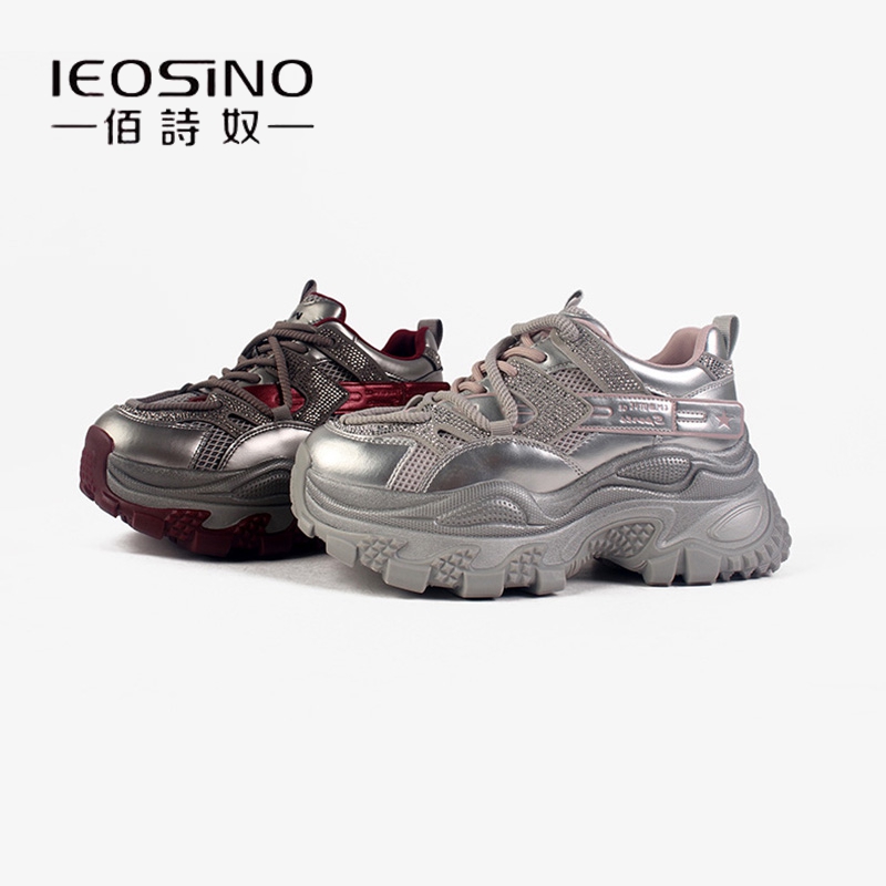 佰诗奴时尚厚底老爹鞋女2025年春季新款网面透气复古内增高运动鞋