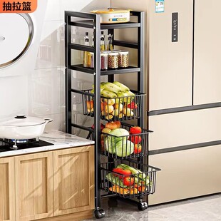落地收纳置物架厨房蔬菜多层水果筐家用储物架抽拉夹缝锅架放锅架