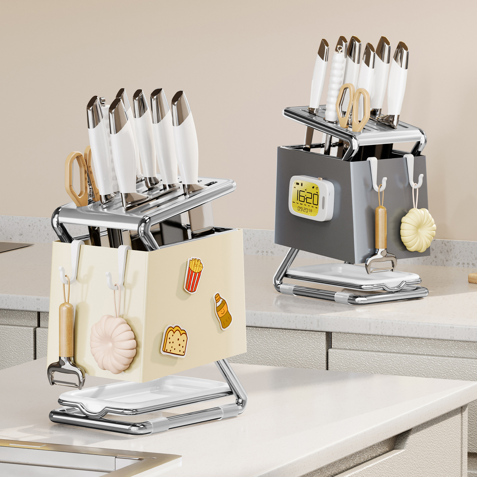 304不锈钢厨房刀架置物架磁吸锅盖筷子砧板架壁挂一体刀具收纳架