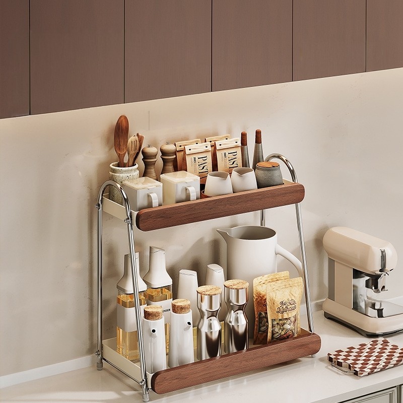 厨房台面双层调料调味料置物架油盐酱醋调料罐收纳架多功能储物架