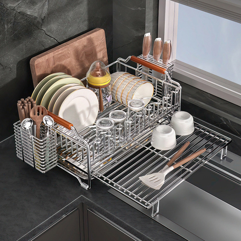 不锈钢厨房水槽沥水架多功能台面碗盘收纳置物架碗架碗碟架汤盘架