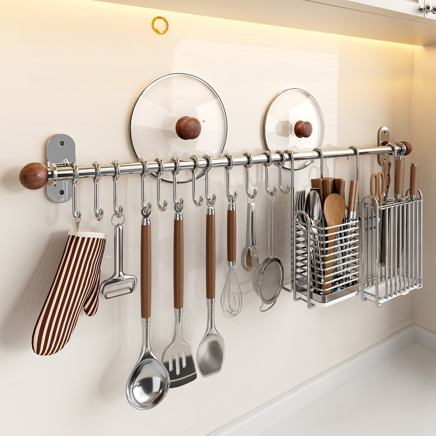 304不锈钢厨房置物架壁挂式多功能挂钩收纳架调料架锅铲勺子架