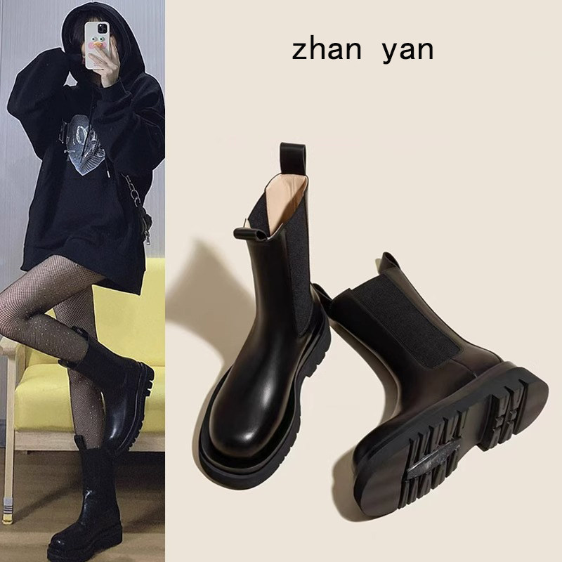 마틴 부츠 여성용 2024 봄 가을 신상 여성 모델 인터넷 연예인 첼시 파이프 부츠 종아리 두꺼운 숏부츠 여성용 부츠