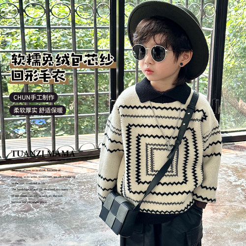 团子麻麻复古翻领毛衣