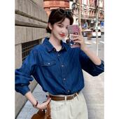 宽松休闲叠穿长袖 实拍法式 新款 秋季 衬衣女 复古牛仔衬衫