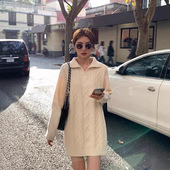 中长款 麻花毛衣裙女配大衣宽松慵懒风加厚拉链软糯针织连衣裙