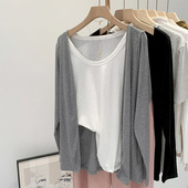外套长袖 温柔风韩版 宽松休闲防晒打底衫 女春秋季 上衣 灰色针织开衫