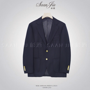 杉酒（羊毛修身西服）高级质感藏青色男士商务双开叉西服