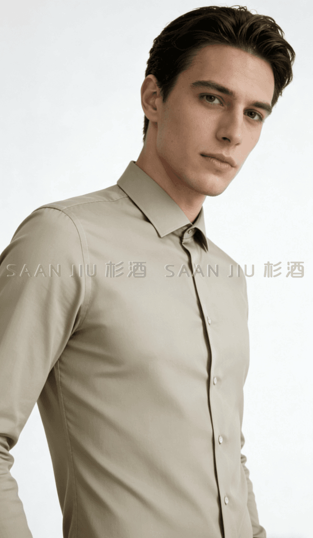杉酒【奢品200支】100%棉衬衫男士高级感纯棉长袖衬衣修身舒适