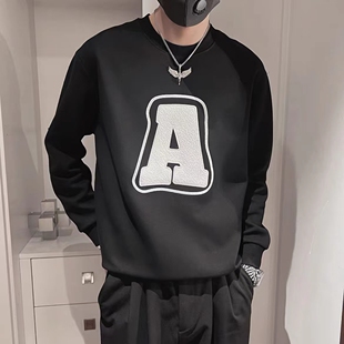 个性字母卫衣男款秋冬款2024新款春秋打底衫痞帅潮牌男士长袖t恤