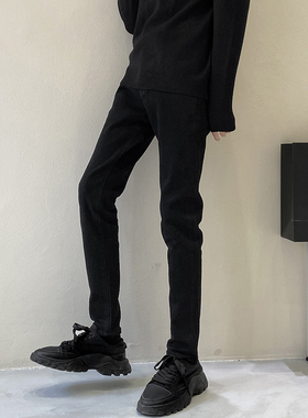 男士牛仔裤修身小脚春秋季2023新款ins痞帅高街裤子黑色休闲长裤