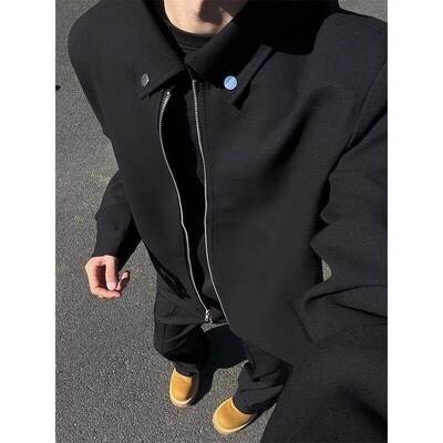 drkk美式高街黑色短款外套男款春秋高级感S拉链cleanfit行政夹克