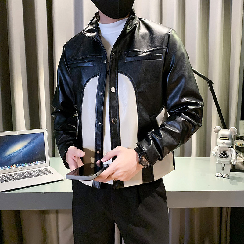 拼色皮衣海米尔春秋季修身