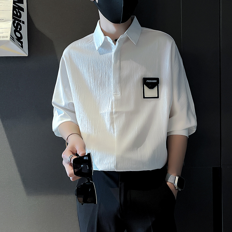 海米尔夏季冰丝速干七分袖翻领