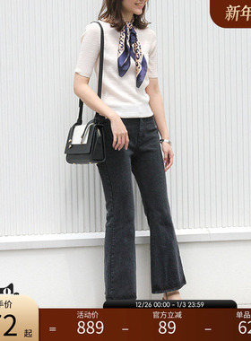 RANDA 秋冬新款塑形低腰全棉喇叭牛仔裤裤脚分叉设计通勤 BB01162