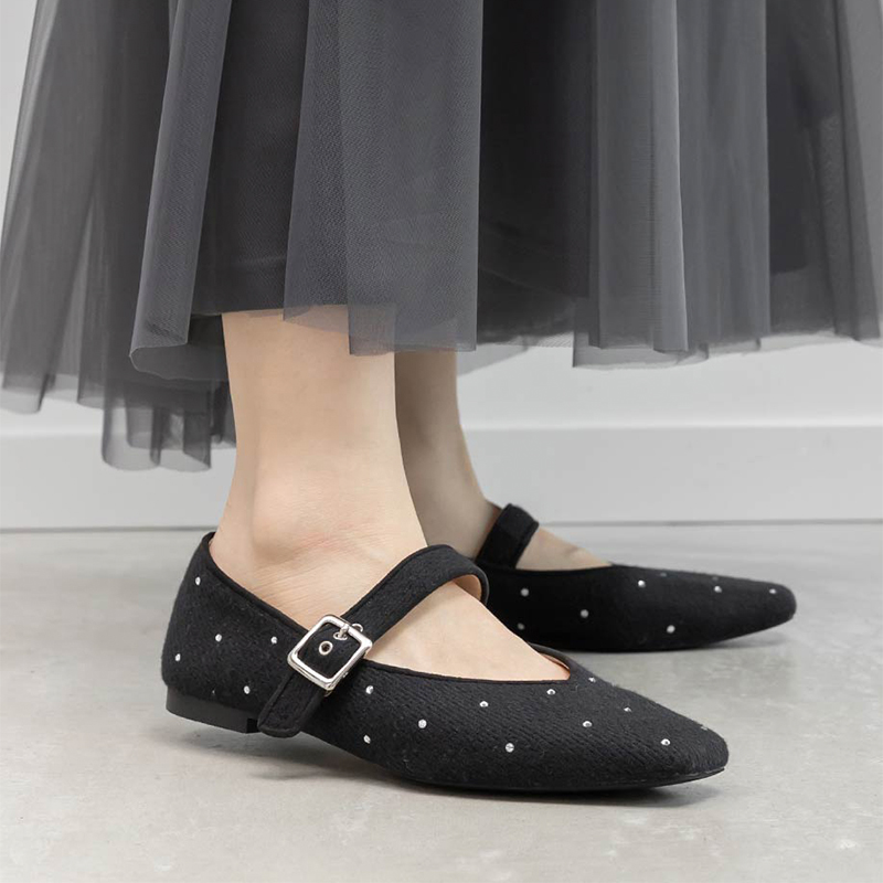 RANDA 25早秋新款闪耀优雅可调节绑带方头平底鞋 PP36134