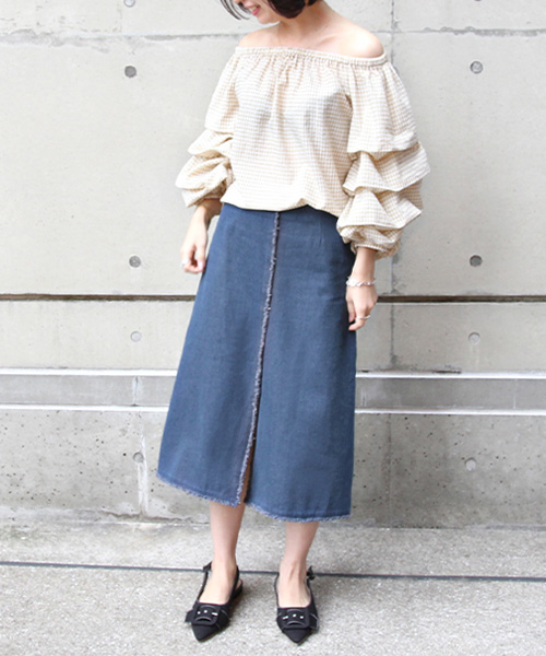 RANDA春夏设计款中线牛仔半身裙