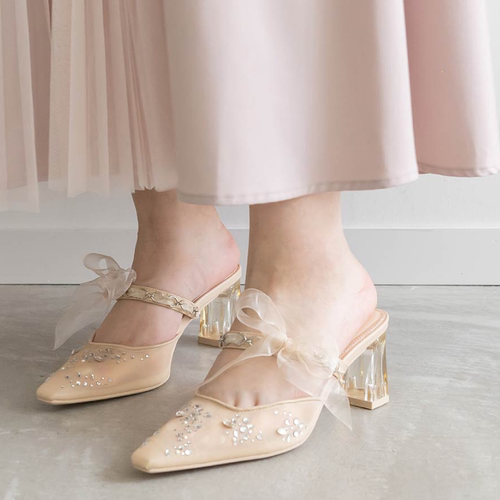 RANDA 24春季新款精致钻饰高跟方头国风婚鞋穆勒鞋 DD33148