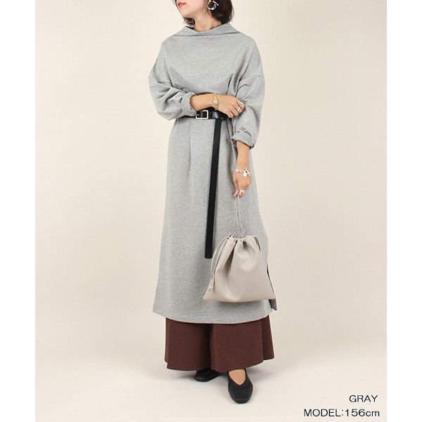 RANDA 秋冬宽松系带收腰中长款时尚卫衣裙 BB01260