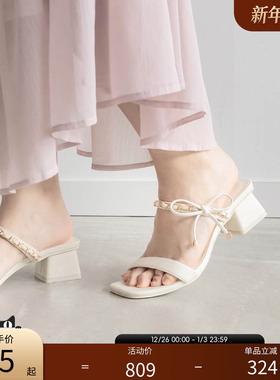 RANDA 24春夏新款优雅蝴蝶结甜美夏日露趾方头凉鞋 PS33284