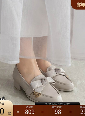 RANDA 24秋冬新款优雅轻熟品质蝴蝶结可爱圆头乐福鞋 PH33030