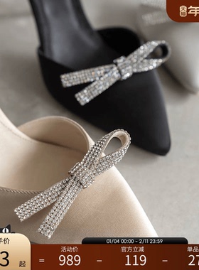 RANDA 24春季精致珠宝两穿蝴蝶结高跟鞋婚鞋女单鞋 MD33194