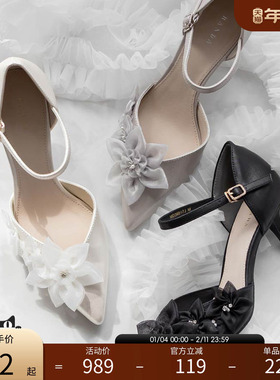 RANDA 25早秋系列花朵水钻浪漫休闲优雅细跟尖头单鞋 MD36017