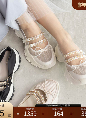 RANDA 25春季新款珠宝薄纱蝴蝶结芭蕾风厚底运动休闲鞋 PH35149