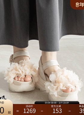 RANDA 25春夏新款成熟优雅柔美浪漫花艺亚麻薄纱运动凉鞋 PR33180