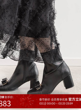 RANDA 25秋季新款蝴蝶结甜美成熟优雅方头舒适短靴 PC36174