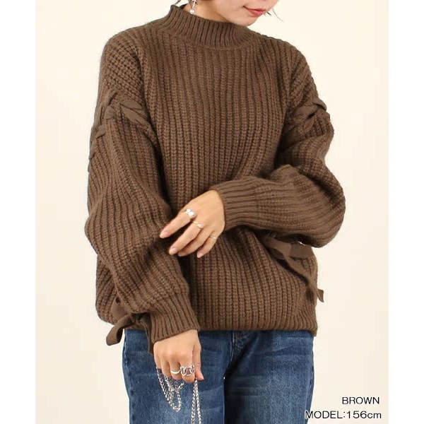 RANDA/兰达黑色系带装饰针织毛衣 宽松坑条慵懒风上衣 BB01271