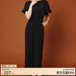 收腰显瘦气质通勤OL阔腿连衣裤 RANDA 女新款 连体裤 BB01207 荷叶袖