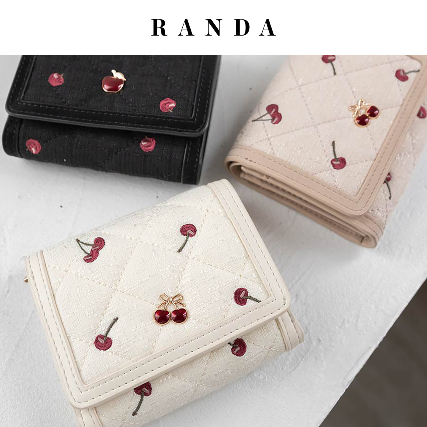 RANDA 26秋季新款日系甜美风精致樱桃刺绣多卡包钱包女 FW38354