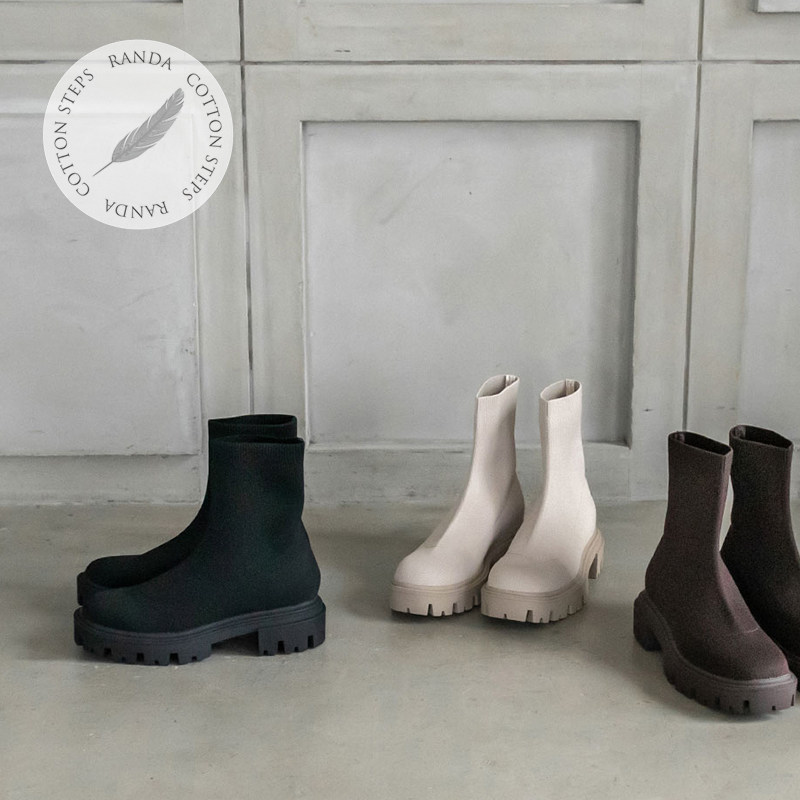 RANDA 春夏新款COTTON简约百搭纯色厚底保暖短弹力袜靴 KC22009,女鞋,时装靴,淘宝优惠券,粉丝福利购,淘宝优惠卷