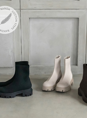 RANDA 春夏新款COTTON简约百搭纯色厚底保暖短弹力袜靴 KC22009