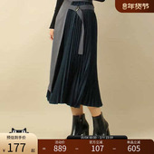 高腰显瘦A字裙 RANDA 拼接系带百褶半身裙女中长款 BB01252